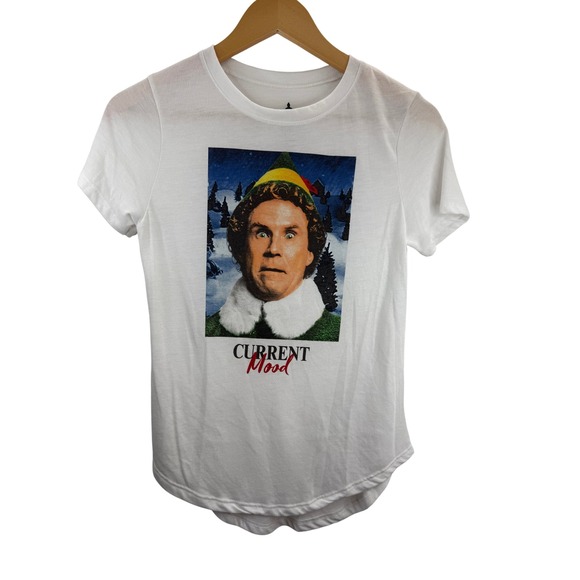 Elf Movie T Shirt Current Mood Graphic Tee Womens White Small S - Picture 1 of 8